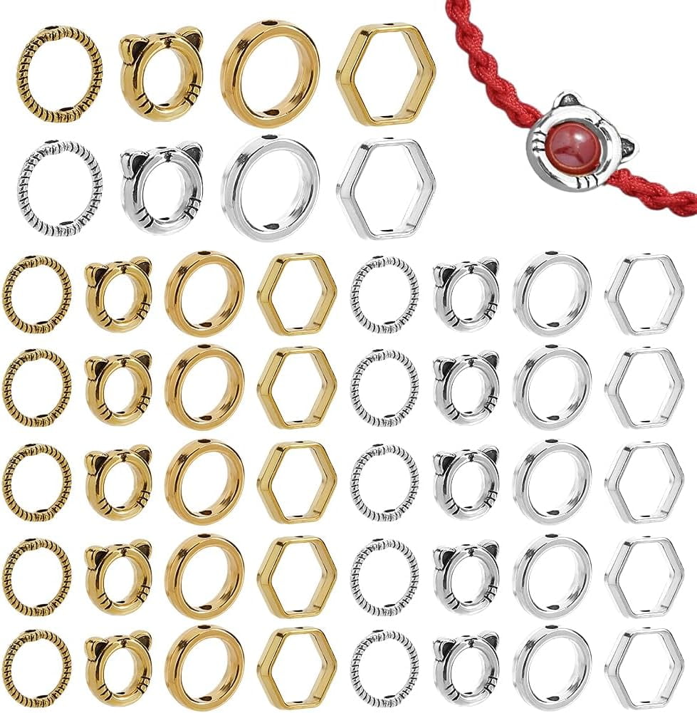 SUPERFINDINGS 180Pcs Double Hole Bead Frames – Gold, Silver, Copper – Jewelry Making Kit