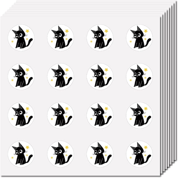 128Pcs Animals Stickers Small Round Dot Decal Self-Adhesive Waterproof Black Cat Sticker Sticker Bulk Scrapbooking Stickers for Crafts Water Bottles Laptop Luggage 2.5x2.5cm