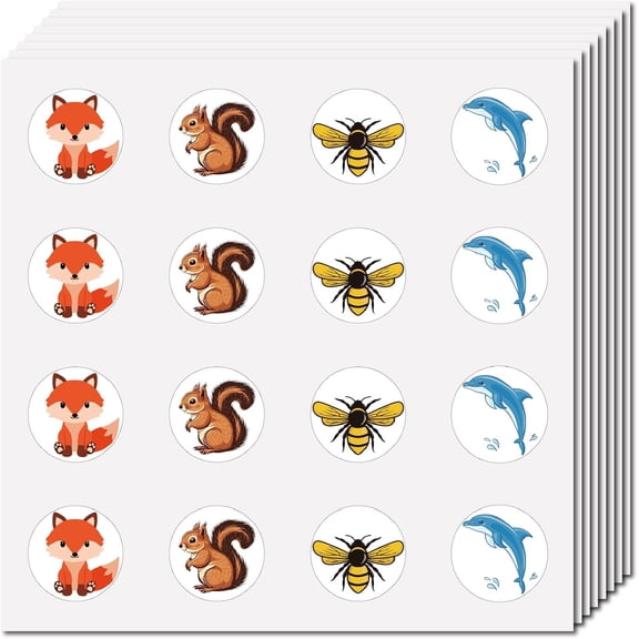 128Pcs Animals Stickers Small Round Dot Decal Self-Adhesive Waterproof Planner Fox Squirrel Bee Dolin Sticker Bulk Scrapbooking Stickers for Crafts Water Bottles Laptop Luggage 2.5x2.5cm Mixed Color