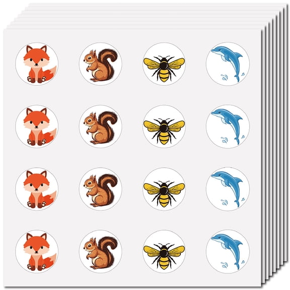 128Pcs Animals Stickers Small Round Dot Decal Self-Adhesive Waterproof Planner Fox Squirrel Bee Dolphin Sticker Bulk Scrapbooking Stickers for Crafts