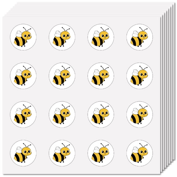 128Pcs Bee Sticker Small Cartoon Decals 0.98" Waterproof Vinyl Round Party Decoration Teacher Reward Motivational Decals Round Dot Cartoon Label