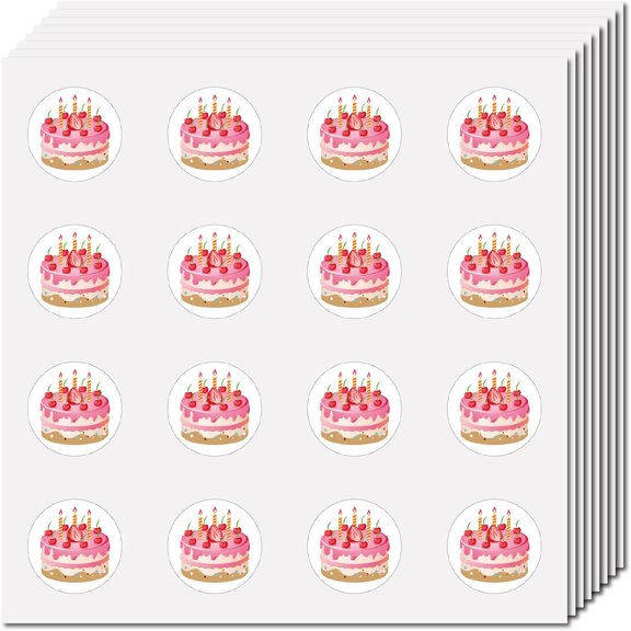 128Pcs Cake Stickers Plastic Decal Self-Adhesive Pink Birthday Cake Sticker Small Round Dot Bulk Cartoon Stickers