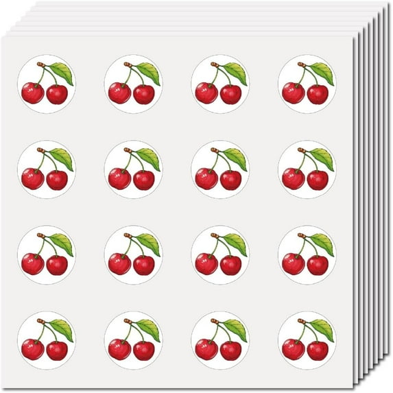 128Pcs Cherry Stickers Fruit Plastic Decal Self-Adhesive Waterproof Sticker Small Red Round Dot Bulk Cartoon Stickers for Art Craft Students Planner Classroom Water Bottle 2.5x2.5cm