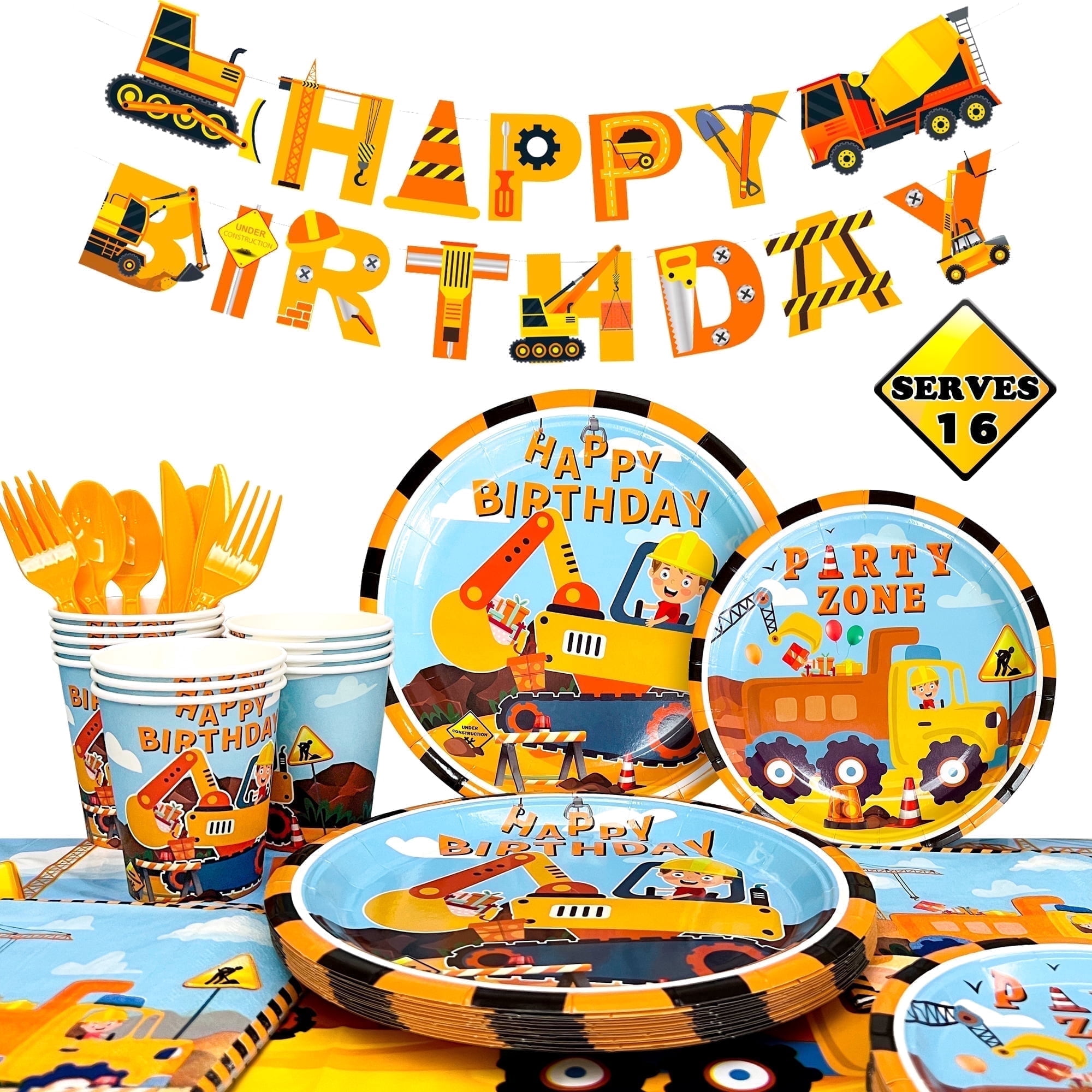 128Pcs Construction Party Supplies Tableware Set Included Construction — free download