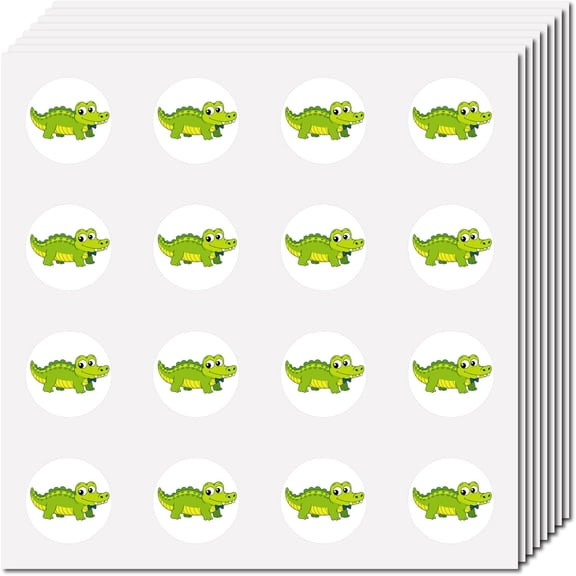 128Pcs Crocodile Stickers Planner Sticker Self-Adhesive Waterproof Plastic Round Dot Cartoon Animals Decal Bulk Tags