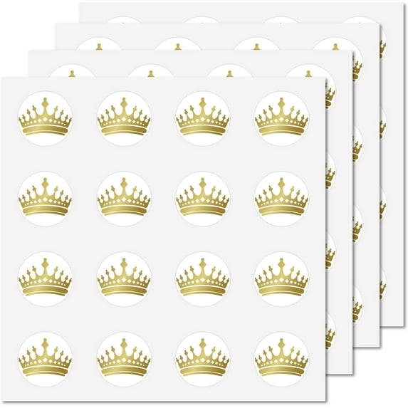 128Pcs Crown Stickers Crown Decal Self-Adhesive Waterproof Planner Sticker Round Bulk Gold Stickers for Crafts Water Bottles Laptop Luggage Cup Computer Mobile Phone Skateboard 2.5x2.5cm