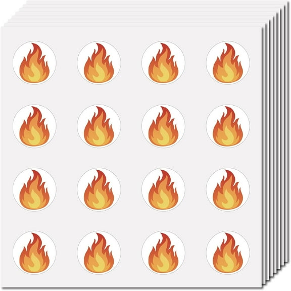128Pcs Fire Scrapbooking Stickers Small Flame Decal 0.98 Inch Plastic Waterproof Self Adhesive Orange Round Decoration Planner Labels Sticker for Envelopes Guitar Art Craft Supplies
