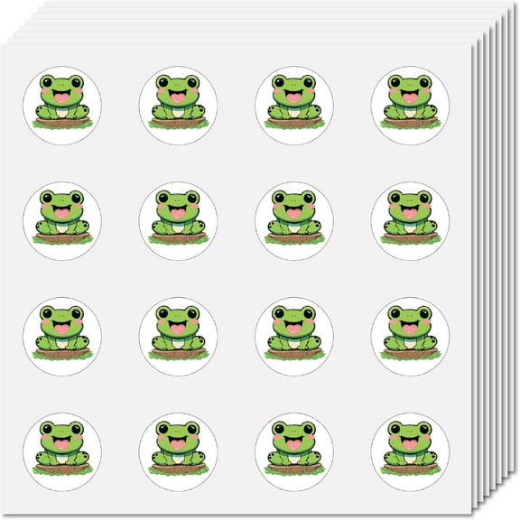 128Pcs Frog Stickers Small Cartoon Sticker Animal Self-Adhesive Waterproof Removable Teacher Reward Motivational Decal Round Dot Label for Scrapbook Envelope Laptop Album Phone Summer Party