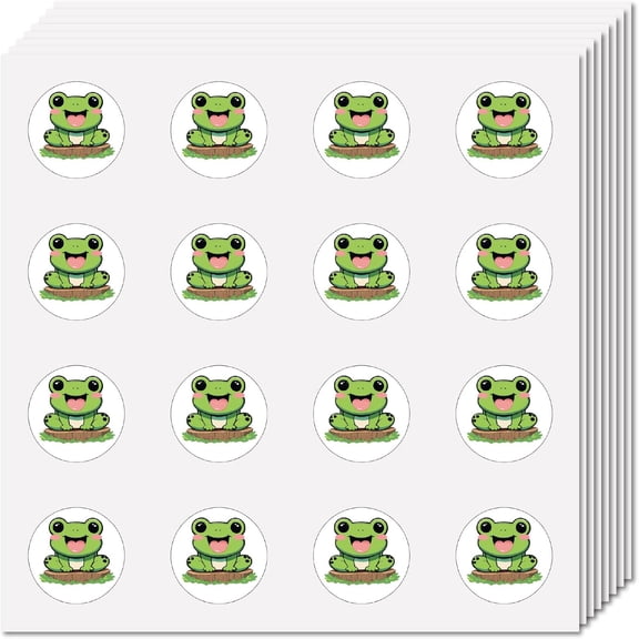128Pcs Frog Stickers Small Cartoon Sticker Animal Self-Adhesive Waterproof Removable Teacher Reward Motivational Decal Round Dot Label