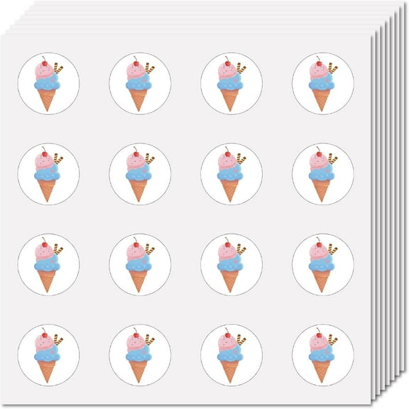 128Pcs Ice Cream Stickers Summer Sticker Decals Self-Adhesive Waterproof Sticker 0.98 Inch Small Round Dot Cartoon Decal Bulk Stickers for Scrapbooking Planner Calendar Water Bottles Laptop colorful
