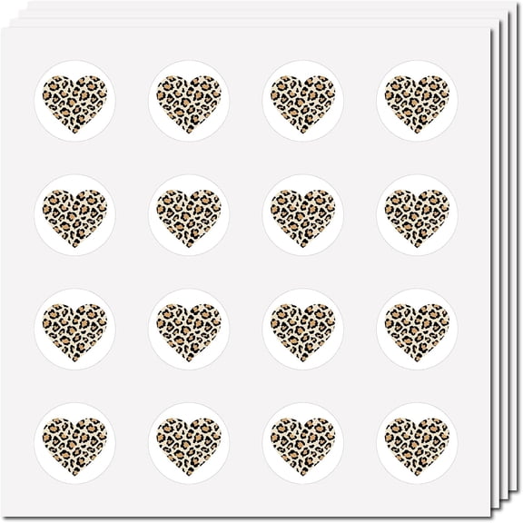128Pcs Leopard Heart Stickers Decal Self-Adhesive Waterproof Sticker Round Decals Bulk Stickers for DIY Scrapbooking Water Bottles Laptop Luggage Cup Computer Diary Skateboard 2.5x2.5cm