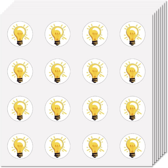 128Pcs Light Bulb Stickers Plastic Decal Self-Adhesive Waterproof Sticker Small Yellow Round Dot Bulk Cartoon Stickers for Art Craft Students Planner Classroom Water Bottle 2.5x2.5cm