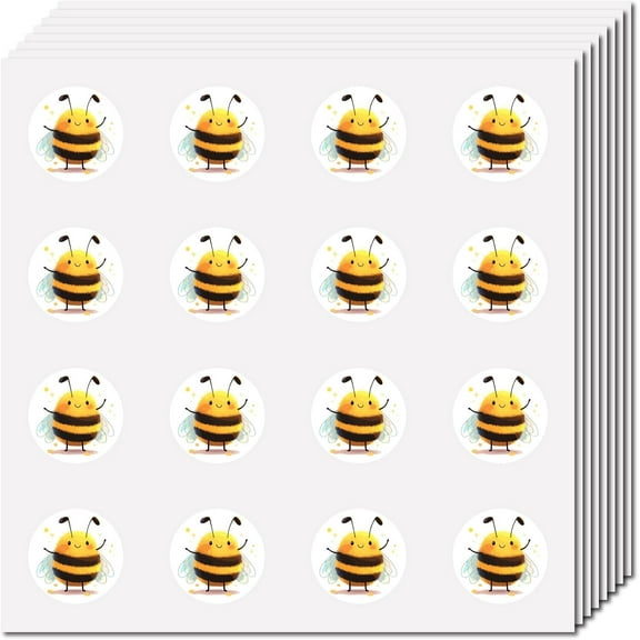128Pcs Mini Bee Decals Teacher Reward Stickers 1 Inch Vinyl Plastic Waterproof Removable Adhesive Cute Cartoon Picture Sticker for DIY Making
