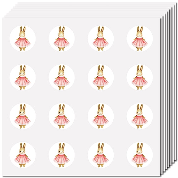 128Pcs Mini Rabbit Stickers Scrapbook Decals Small Tiny Bunny Easter Sticker Plastic Waterproof 0.98 Inch Cartoon Picture Labels