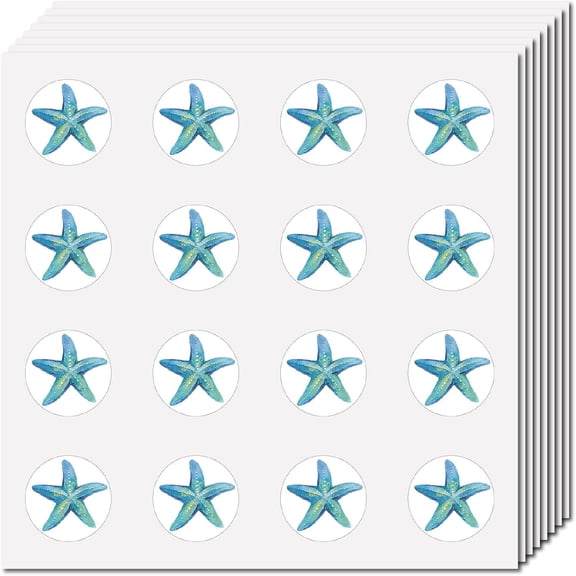 128Pcs Mini Starfish Stickers Small Ocean Animal Sticker 1 Inch Round Plastic Waterproof Self-Adhesive Marine Sea Beach Decals Labels for Laptop Album Mobile Phone Decor Planner Scrapbook