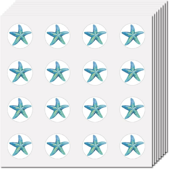 128Pcs Mini Starfish Stickers Small Ocean Animal Sticker 1 Inch Round Plastic Waterproof Self-Adhesive Marine Sea Beach Decals Labels for DIY