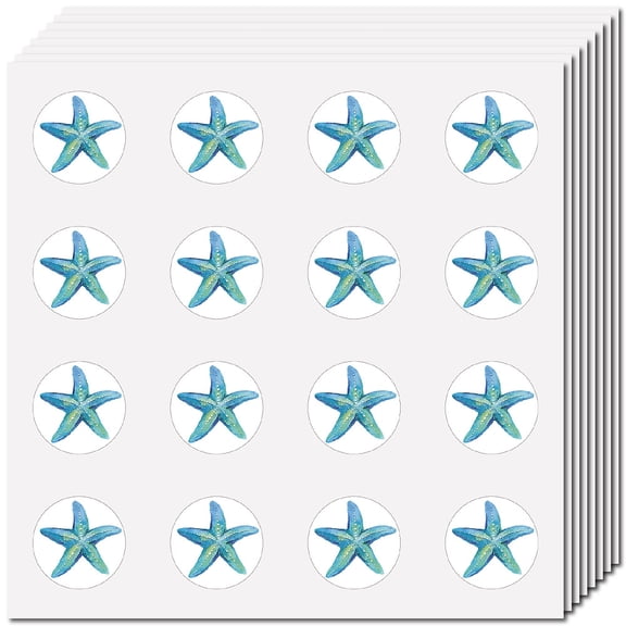 128Pcs Mini Starfish Stickers Small Ocean Animal Sticker 1 Inch Round Plastic Waterproof Self-Adhesive Marine Sea Beach Decals Labels