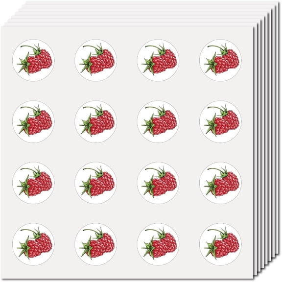 128Pcs Raspberry Stickers for Scrapbooking Small Fruit Decal Red Bulk Sticker Round Self-Adhesive Waterproof for Envelopes Water Bottles Crafts Laptop Luggage Cup Diary Notebooks 2.5x2.5cm
