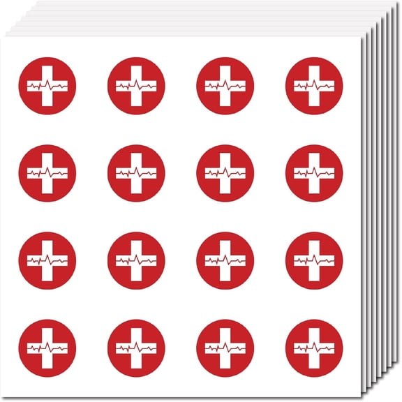 128Pcs Red Cross Stickers Decal Self-Adhesive Waterproof Sticker Round Bulk Vinyl Medical Small Stickers for Calendar Water Bottles Laptop Luggage Cup Mobile Phone 2.5x2.5cm