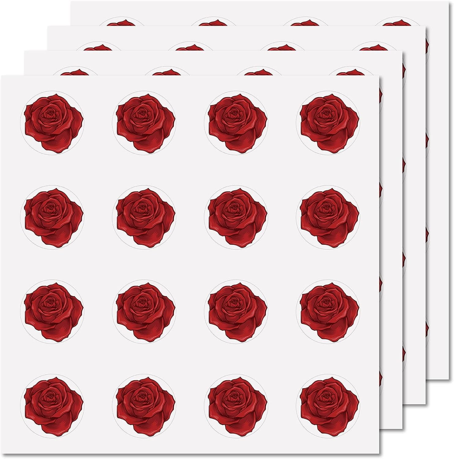 128Pcs Red Roses Stickers Round Label Stickers Waterproof Circle Sticky ...