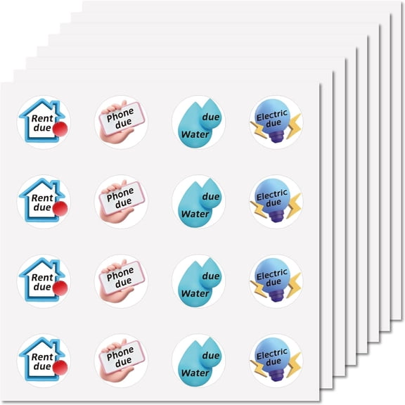 128Pcs Remind Stickers Labels Vinyl Decal Self-Adhesive Waterproof Round Bulk Stickers for Calendars Water Bottles Cups Rent Phone Water Electric Due 2.5x2.5cm Multi-color