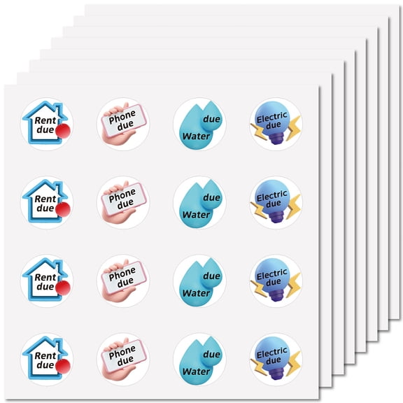 128Pcs Remind Stickers Labels Vinyl Decal Self-Adhesive Waterproof Round Bulk Stickers for Calendars Water Bottles Cups Rent one Water Electric