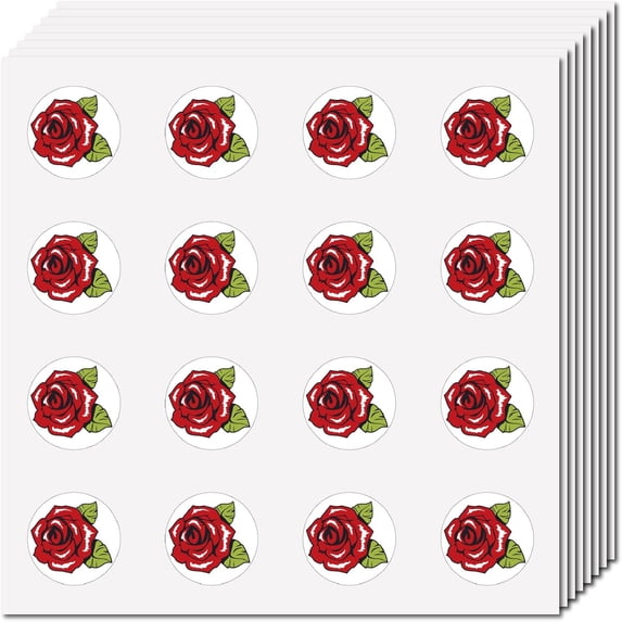 128Pcs Rose Stickers for Scrapbooking Small Flowers Decal Self-Adhesive Waterproof Sticker Round Bulk Cartoon Red Stickers for Water Bottles Crafts Laptop Luggage Cup Diary 2.5x2.5cm