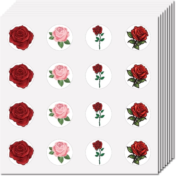 128Pcs Rose Stickers Small Scrapbooking Decal Sticker Bulk Round Dot Stickers Red Pink Self-Adhesive Waterproof Labels Stickers for Student Planner Dessert Water Bottle 2.5x2.5cm for making