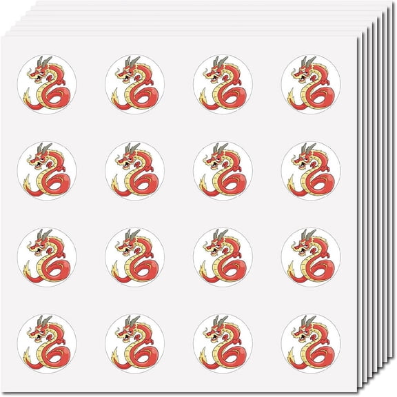 128Pcs Small Dragon Stickers Cartoon Red Vinyl Decal Self-Adhesive Waterproof Sticker Round Bulk Aesthetic StickersDIY