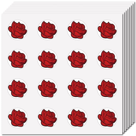 128Pcs Small Rose Stickers Flower Vinyl Decal Self-Adhesive Waterproof Sticker Round Bulk Red StickersDIY