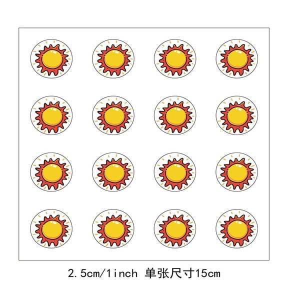 128Pcs Sun Planner Stickers Helmet Sticker Decals Self-Adhesive Waterproof Sticker Round Dot Cartoon Decal Bulk Stickers for Scrapbooking