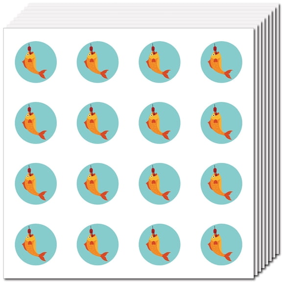 128Pcs Tiny Fish Sticker Fishes Stickers Small Waterproof Mini Round Cartoon Animal Teacher Reward Label Decals for Diary Skateboard Calendar Helmet