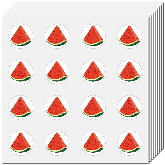 128Pcs Watermelon Stickers Small Fruit Decals Waterproof 1 Inch Mini Self-Adhesive Summer Round Dot Labels