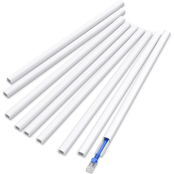 128in Cord Hider for 1 Cord, Self-Adhesive Covers Wires on Wall, Easier Install Wire Cords Cable Hider, Cover Management Raceway, W0.48 H0.3in, White