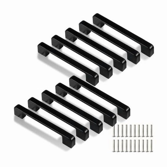 128mm Kitchen Handles, 10 Black Kitchen Handles for Doors, Drawers, Cabinets (With Screws)