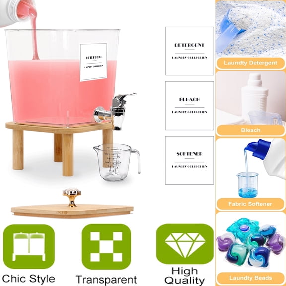 128oz/3.5L Laundry Detergent Dispenser with Stainless Steel Tap-Heavy-Duty Soap&Softener Organizer,Leakproof Square Container for Laundry Room,Utility Room Storage