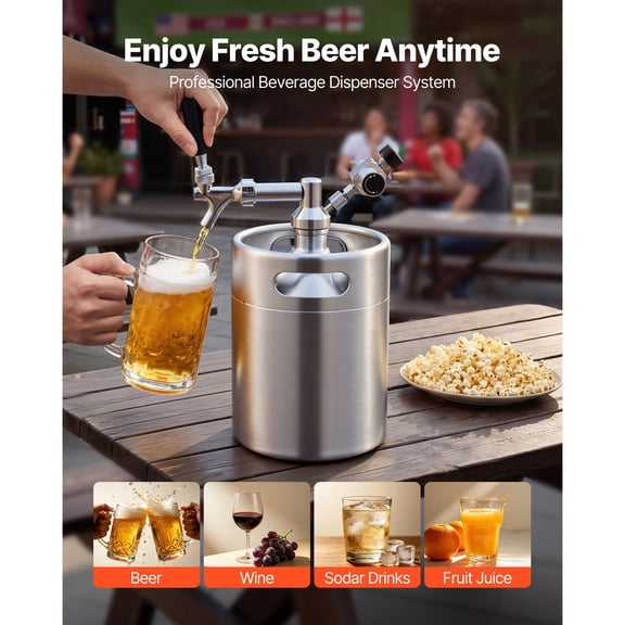128oz Mini Keg, Pressurized Growler Tap System, 304 Stainless Steel Beer Kit, with Co2 Regulator, Self-Closing Faucet, Keeps Fresh and Carbonation for Homebrew, Craft and Draft Beer