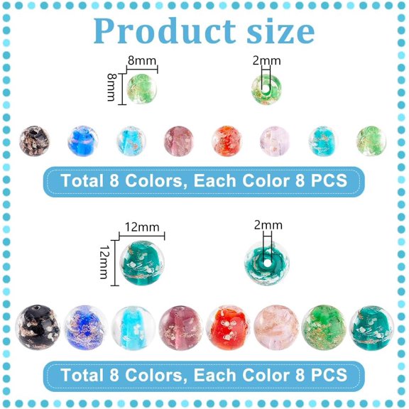 128pcs Luminous Beads Glow in The Dark Round Glass Beads 8mm 12mm Round Spacer Beads Handcrafted Loose Ball Beads for Craft Bracelets Jewelry Making Necklace Earrings