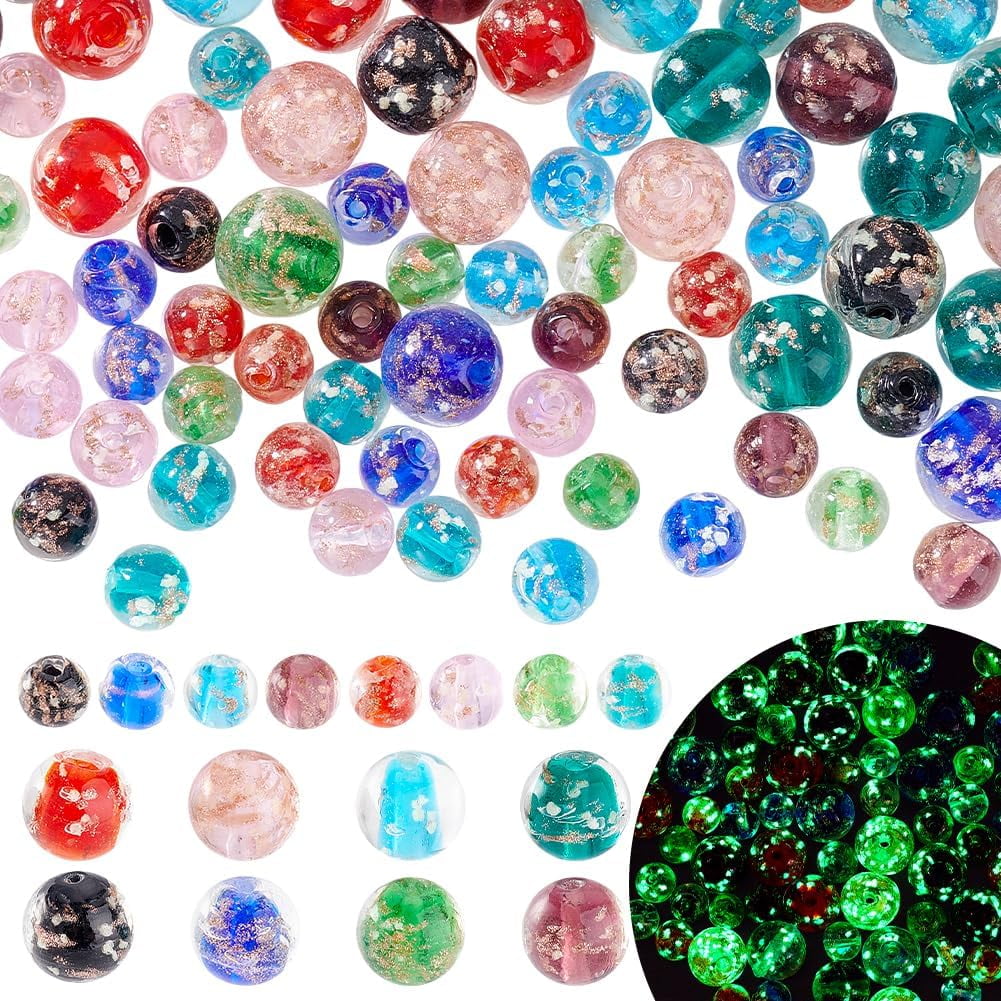 128pcs Luminous Beads Glow in The Dark Round Glass Beads 8mm 12mm Round Spacer Beads Handcrafted Loose Ball Beads for DIY Craft Bracelets Jewelry Making Necklace Earrings