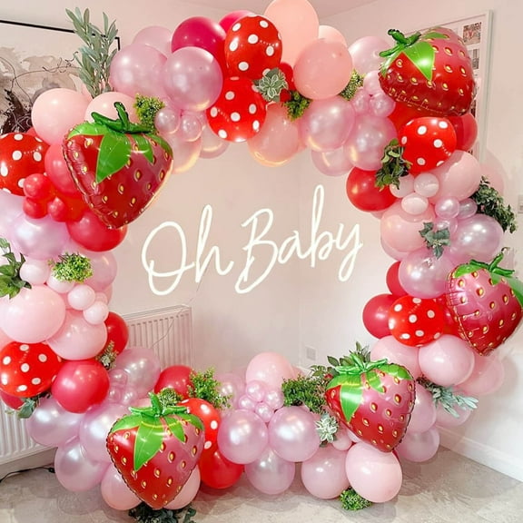 128pcs Strawberry Balloons Kits, DIY Assembly For Girl's Party, Family Events and Store/Photo Shot Decor