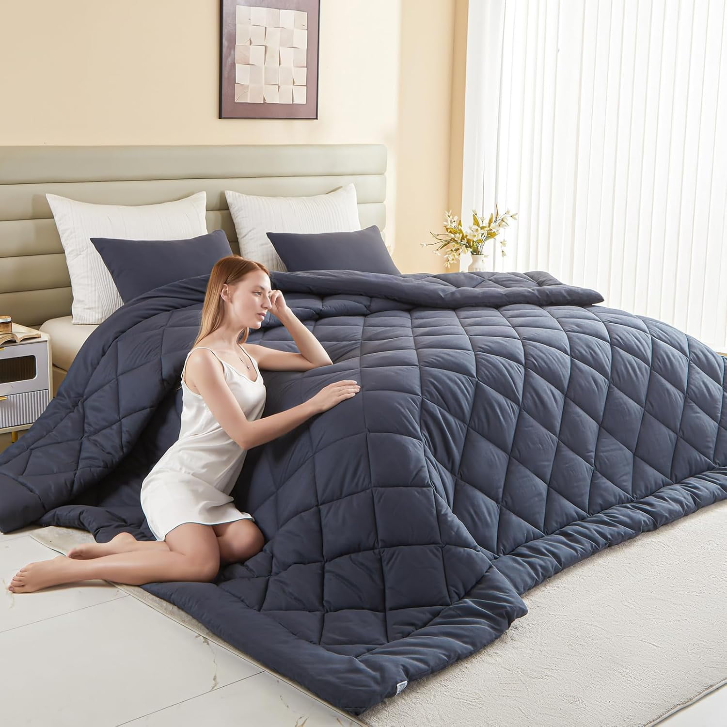 128x120 Oversized King Comforter, Extra Large King Size Comforter Oversized, All Season Soft Lightweight Quilt Down Alternative Duvet Insert with 8 Corner Tabs(128x120, Grey)