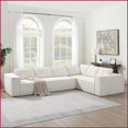 thumbnail image 1 of 129.5” Minimalist 6-Seat Modular Sectional Sofa - Wrinkle-Resistant Chenille Living Room Couch, No Assembly | Chenille | Square Arms | Pillow Back, 1 of 25