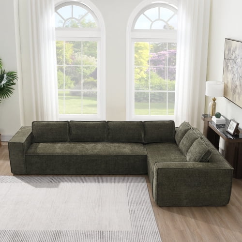 EPOWP Modular Sectional Sofa, 129.5" 6-Seat L-Shaped Cloud Couch Set with Chaise, Wrinkle-Resistant Chenille Boneless Sofa, 2-Piece Free Combination for Living Room, No Assembly Required,Green