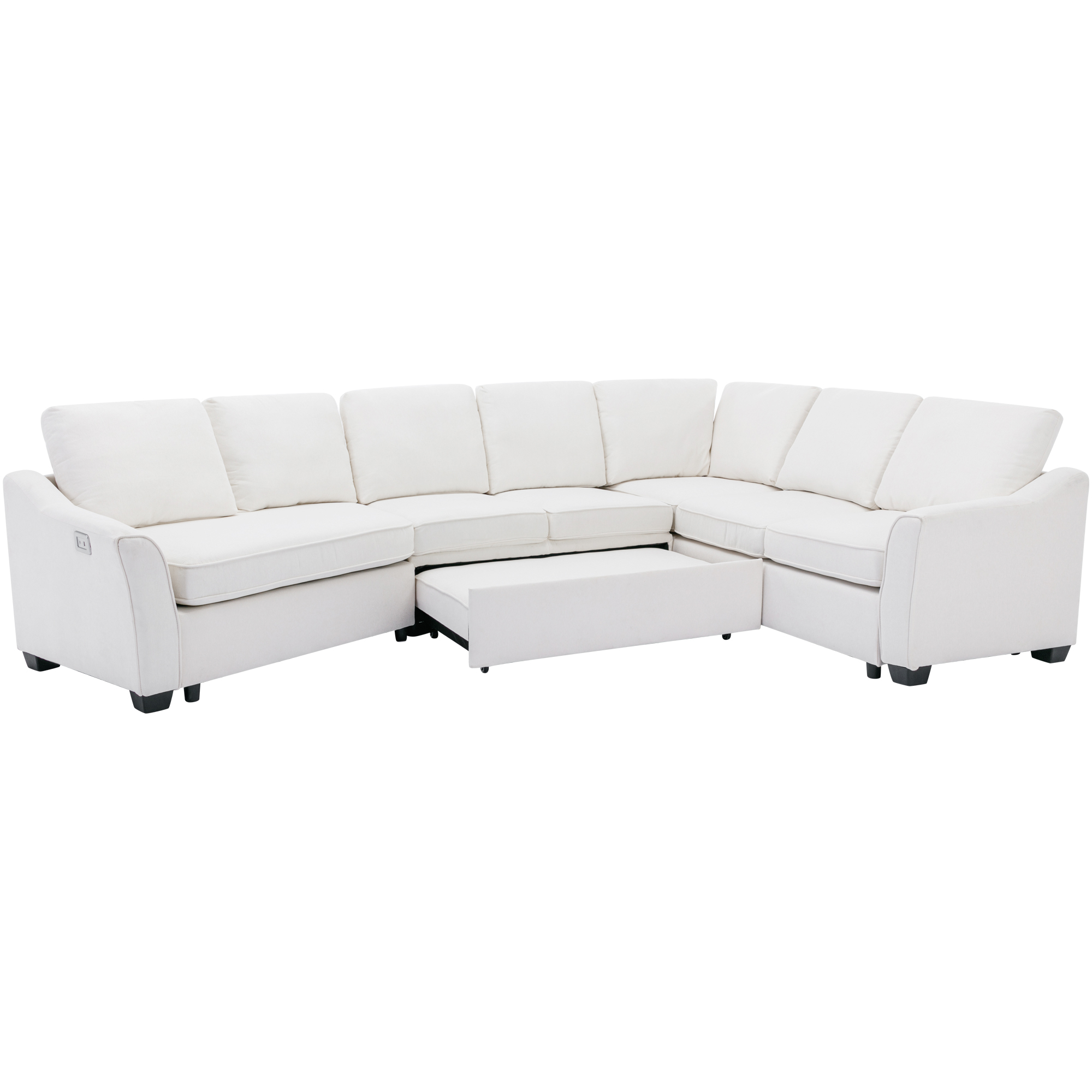 129.5" Sectional Sleeper Sofa with PullOut Bed Modern LShape Couch