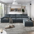 thumbnail image 1 of 129.9" Sectional Sofa, Large Feather Filled L-Shape Sofa for 5, Upholstered Convertible Modular Sofa with Waist Pillows, 4 Seater Sofa Set with Movable Ottoman, for Living Room, Apartment, Home, Hotel, 1 of 9