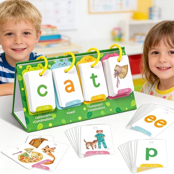 129 Interactive Phonics Spelling Game Cards for Toddlers  English Word Learning Flash Cards for Early Literacy Development, Preschool Classroom & Home Educational Activities
