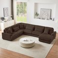 thumbnail image 1 of 129" Modular Sectional Sofa with Chaise Lounge, Oversized U-Shaped Couch with Pillows, Corduroy Cloud Sectional Couch for Living Room, Brown, 1 of 10