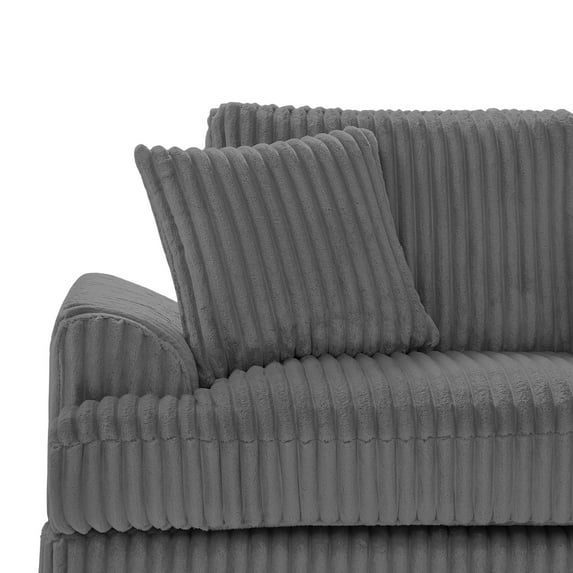 129" Oversized U-Shaped Sectional Sofa Couch in Dark Gray Corduroy - 5-Seater Living Room Furniture with Chaise Lounge & Lumbar Pillows for Ultimate Comfort