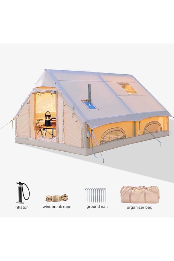 8-10 People Glamping Inflatable Tents , 129 ft Large Blow Up  Tent with Hand Pump,  420D Oxford Fabric Camping Tent, Easy Setup Air Tent for Outdoor&Travel