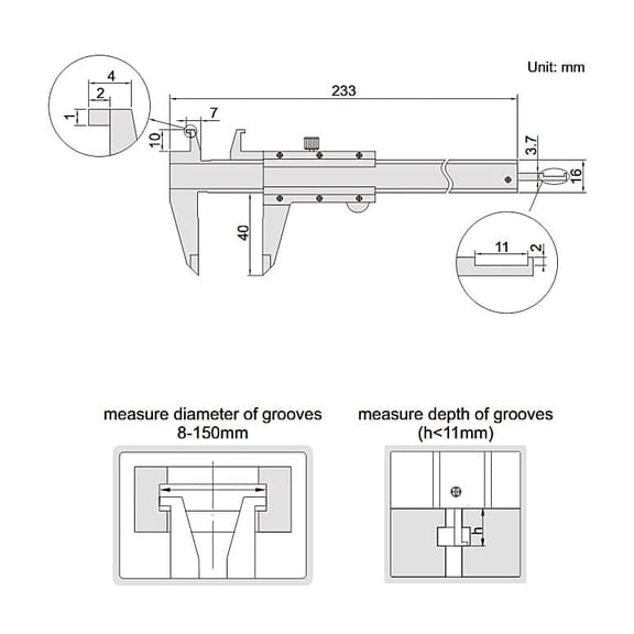 1291-150 Insize 150 mm / 6 inch Inside Groove Vernier Caliper